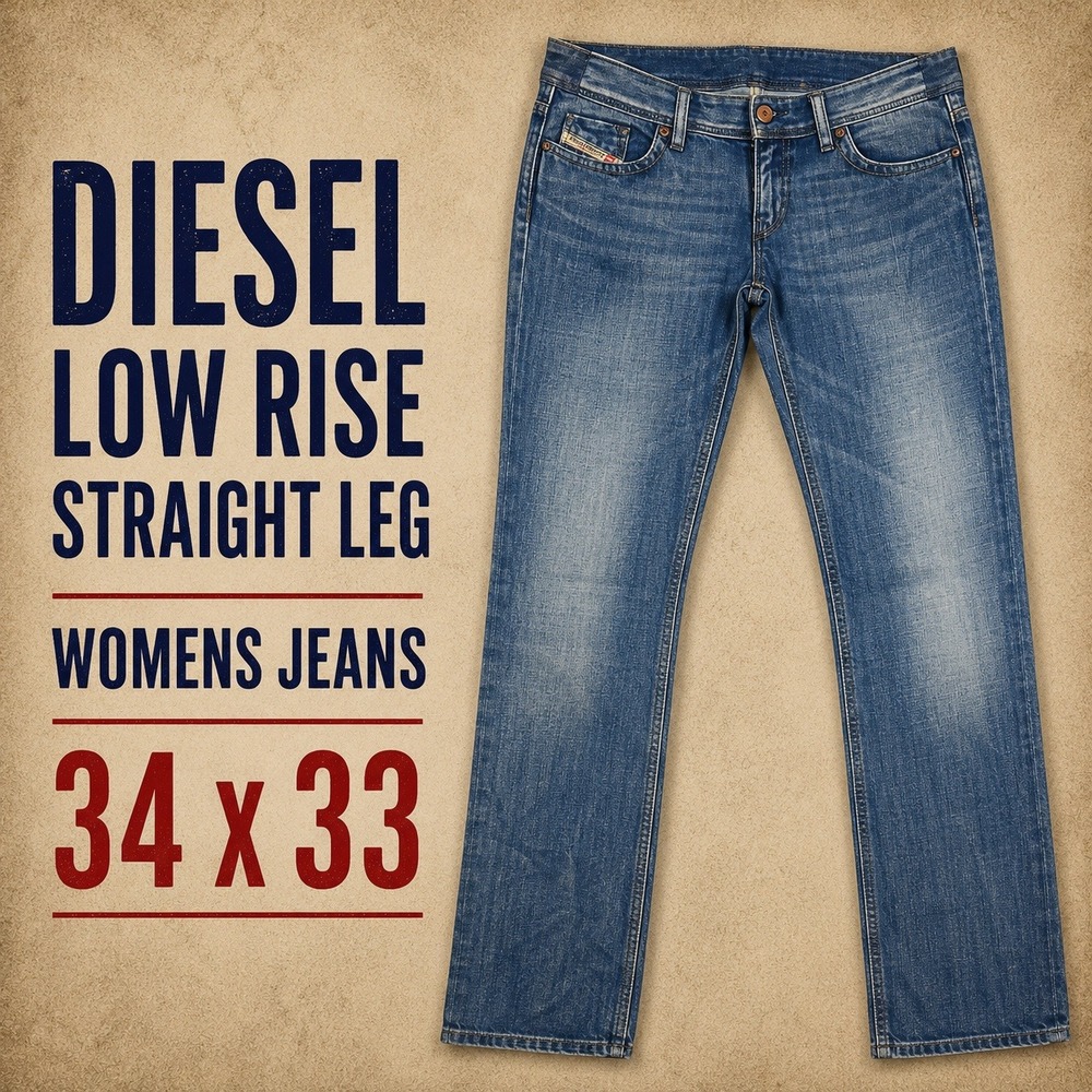 Diesel Industry Womens Low Rise Straight Leg Jeans Altered Waist Blue 34x33